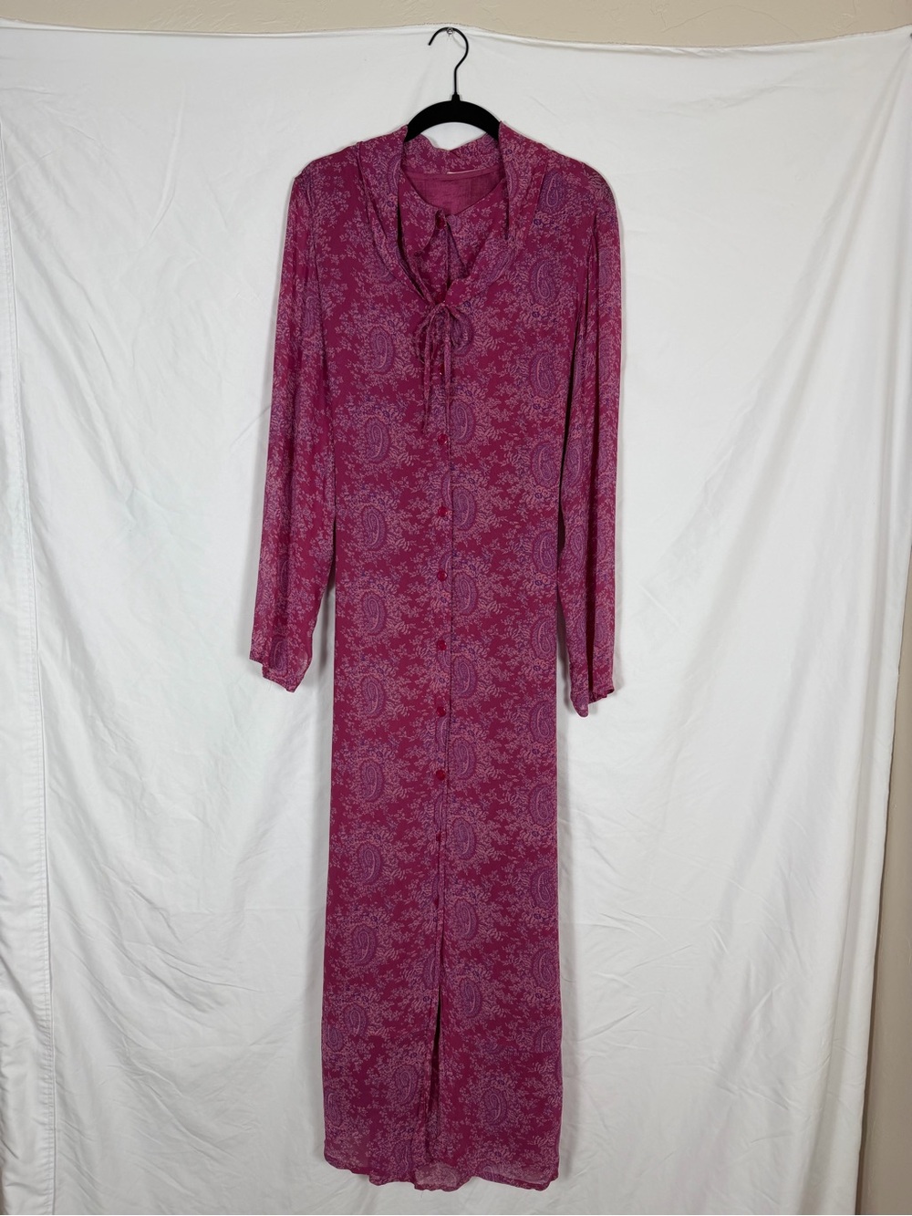 April Cornell Mauve-Pink Paisley Tie-Neck Maxi Dress
